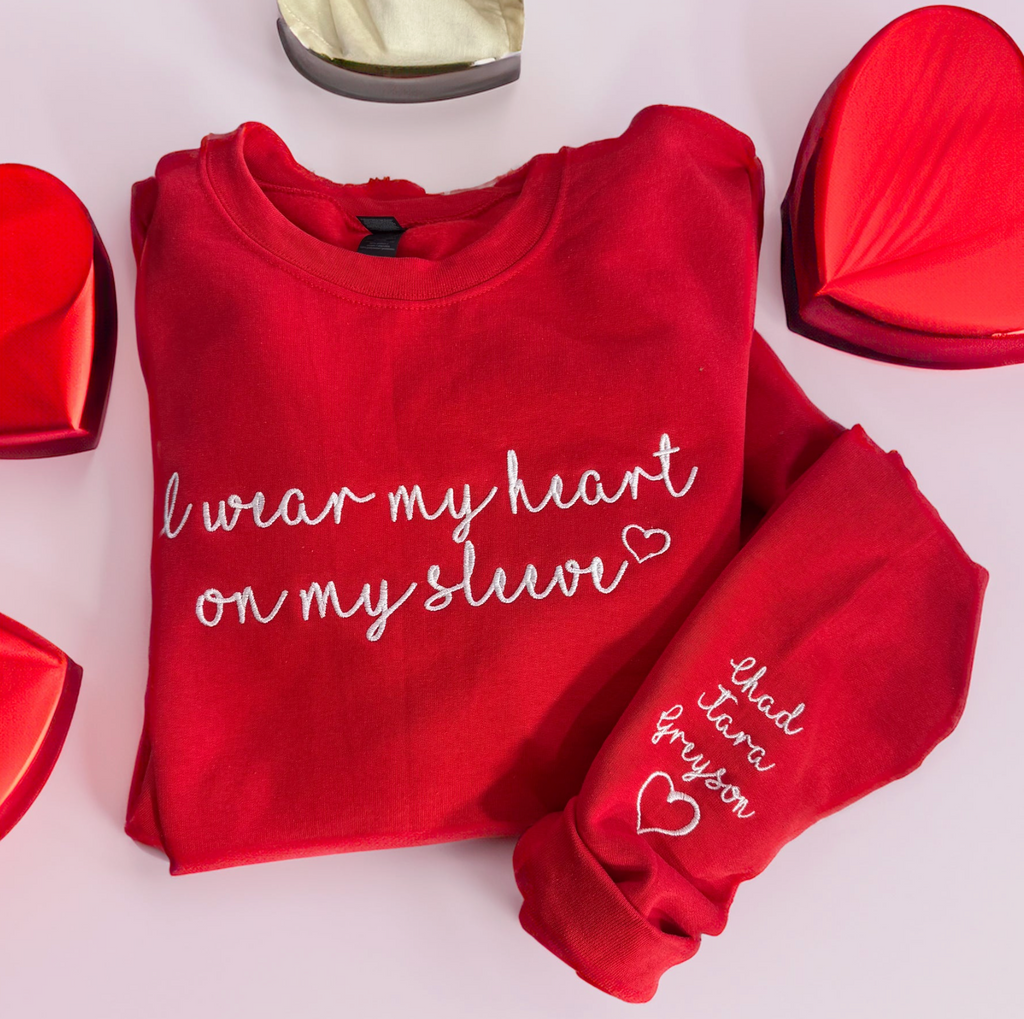 I Wear My Heart Custom Embroidered Crewneck