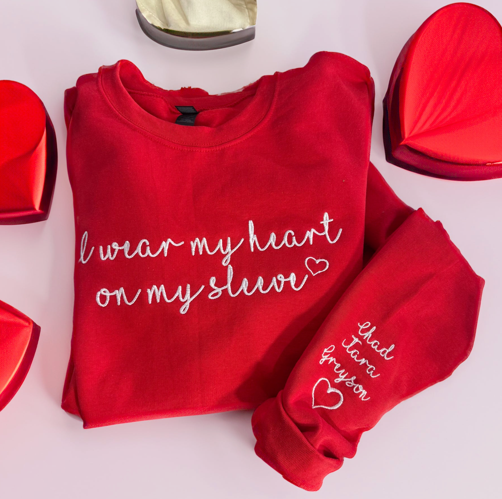 I Wear My Heart Custom Embroidered Crewneck