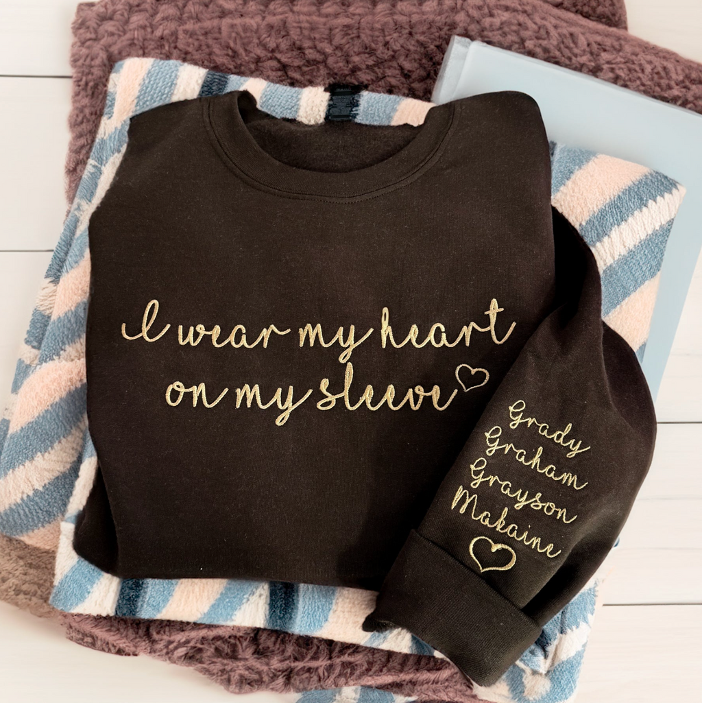 I Wear My Heart Custom Embroidered Crewneck