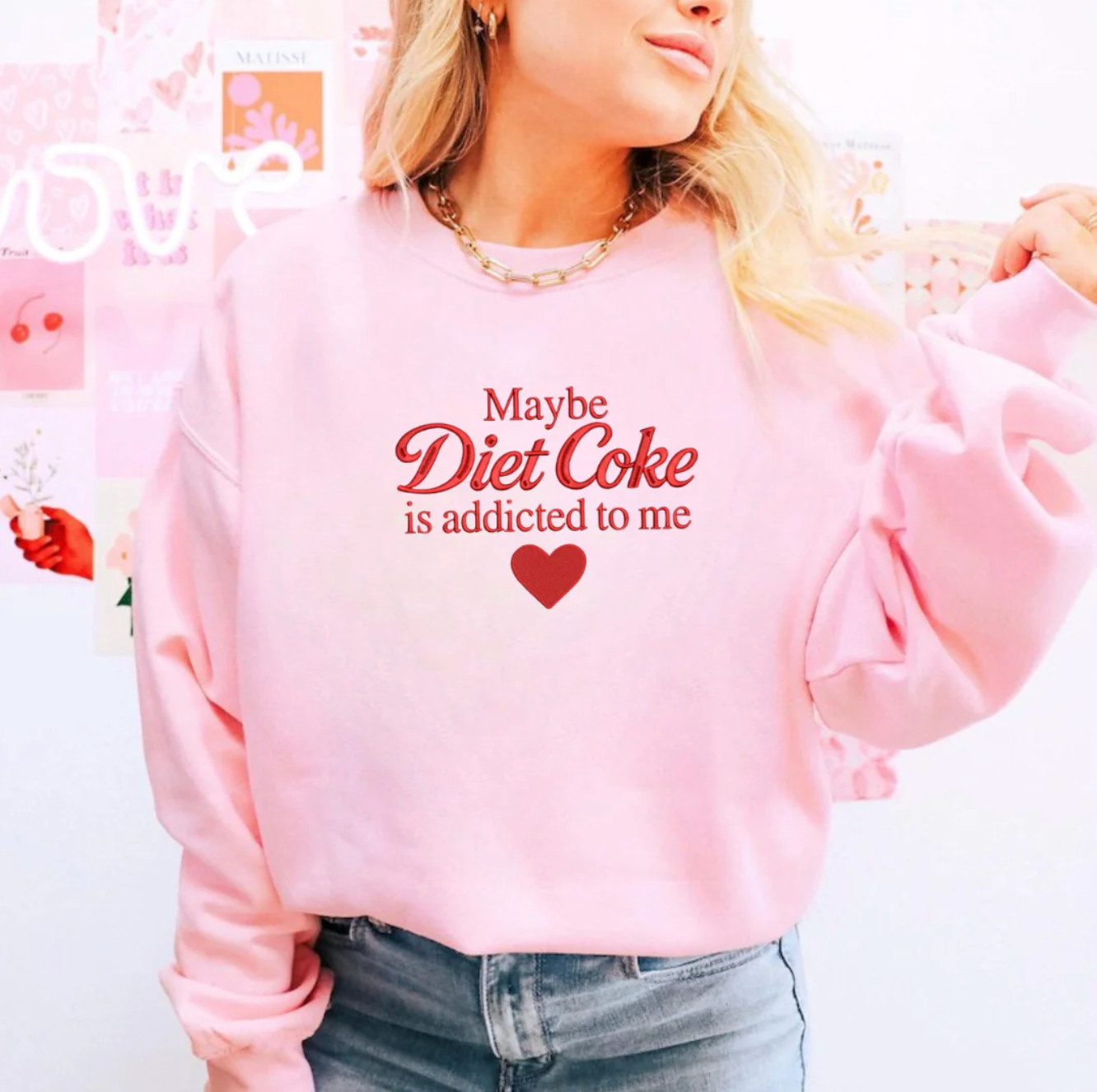 Diet Coke Loves Me Embroidered Crewneck