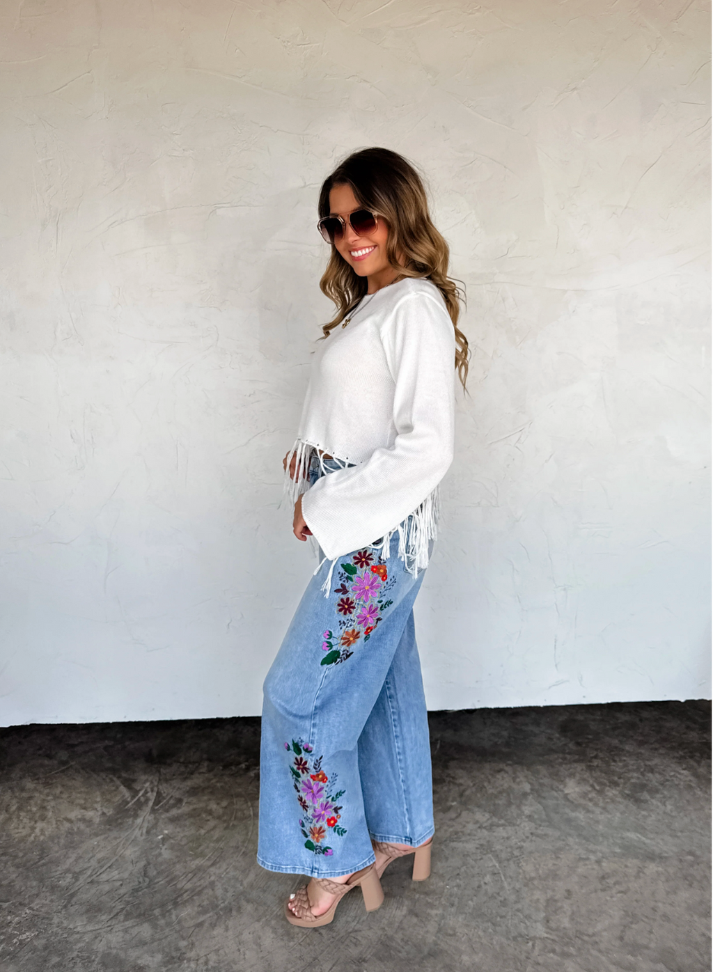 Evie Floral Embroidered Jeans - Custom Cut