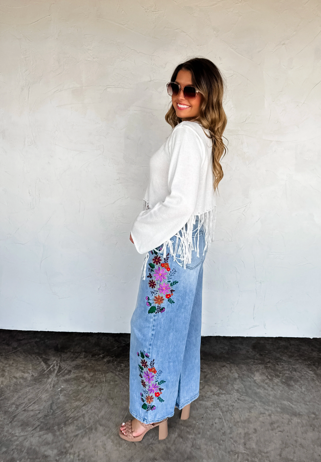 Evie Floral Embroidered Jeans - Custom Cut