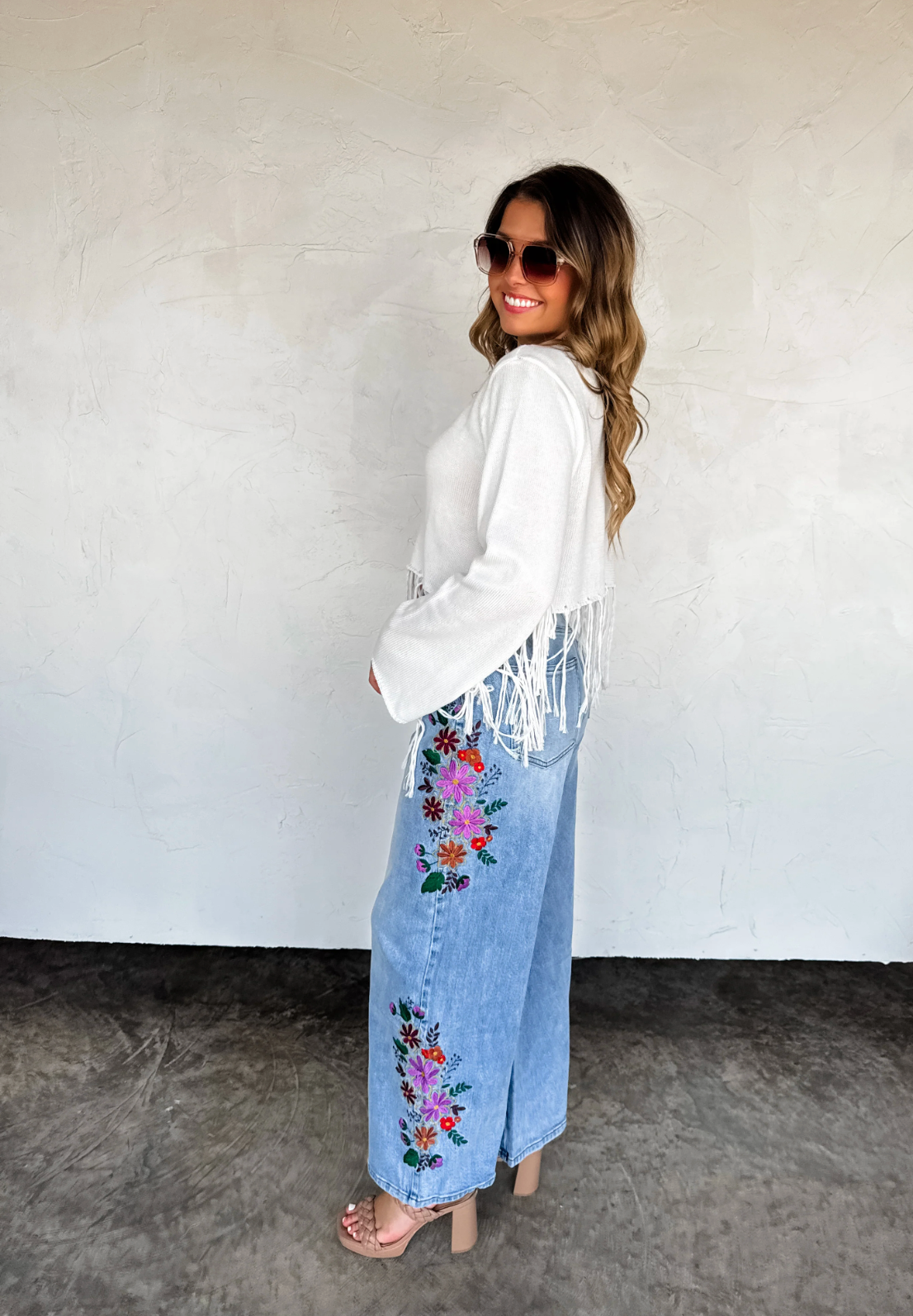 Evie Floral Embroidered Jeans - Custom Cut