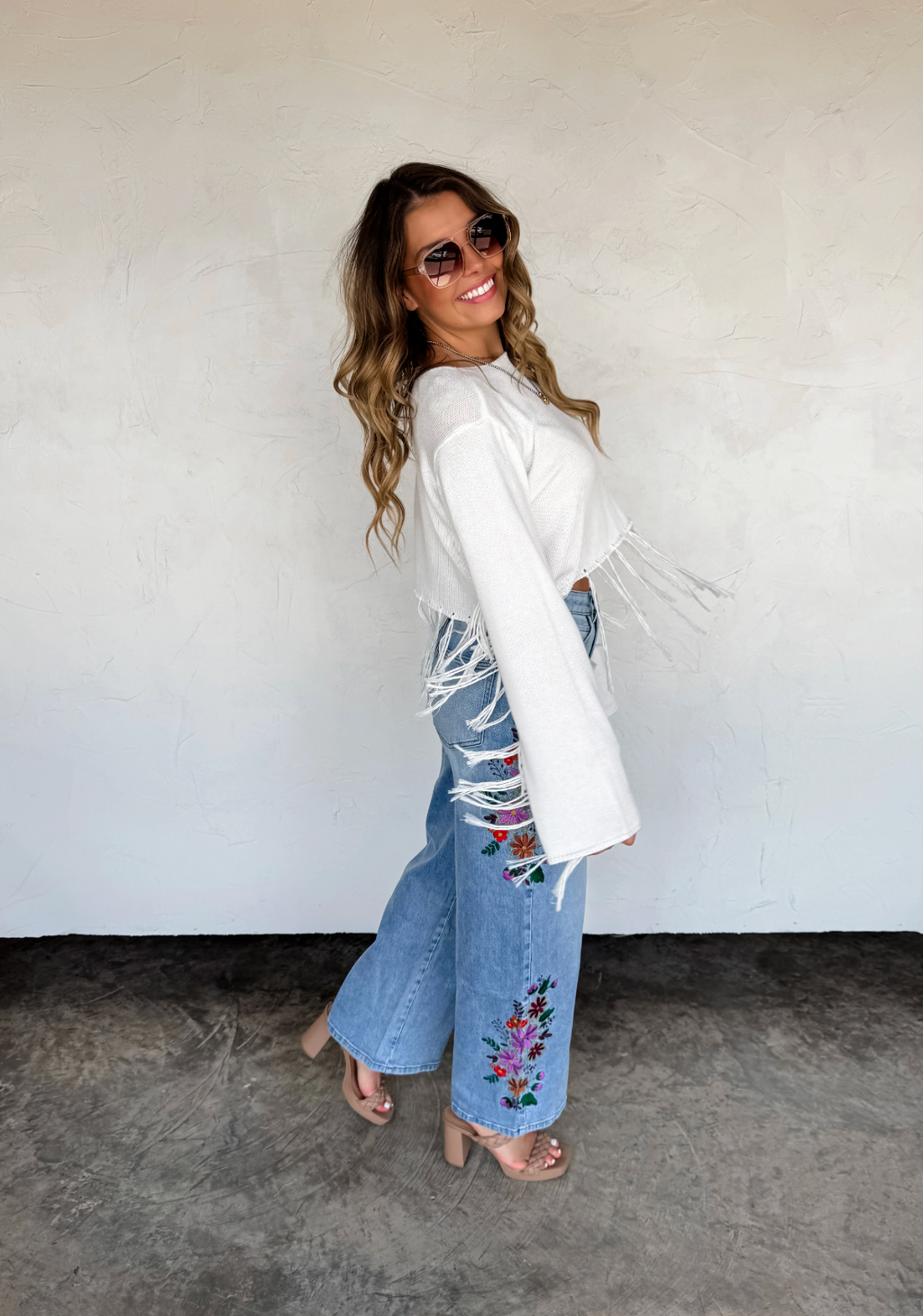 Evie Floral Embroidered Jeans - Custom Cut