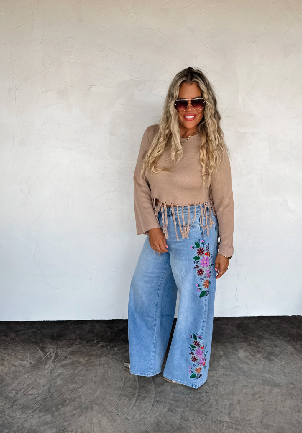 Evie Floral Embroidered Jeans - Custom Cut