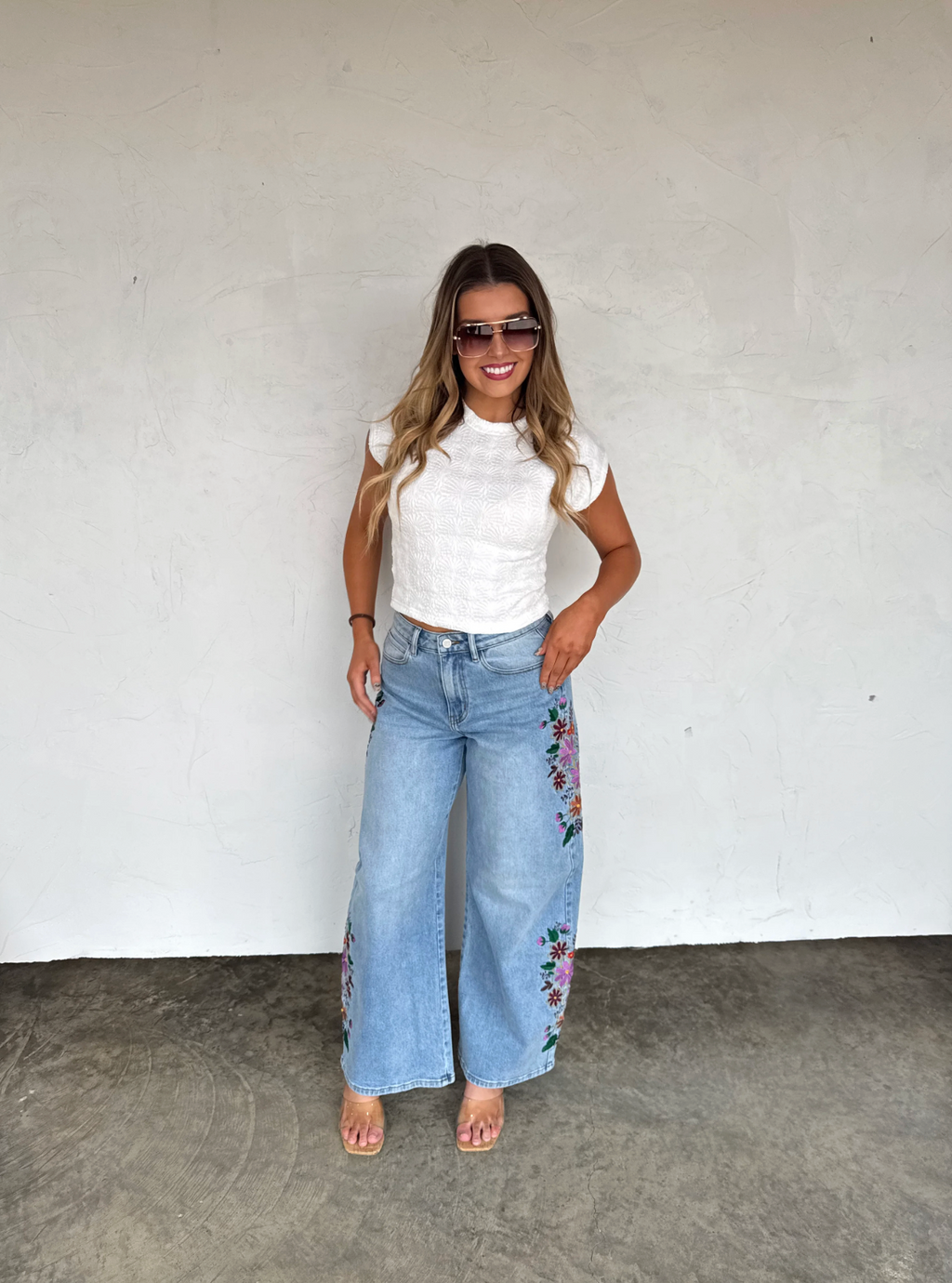 Evie Floral Embroidered Jeans - Custom Cut