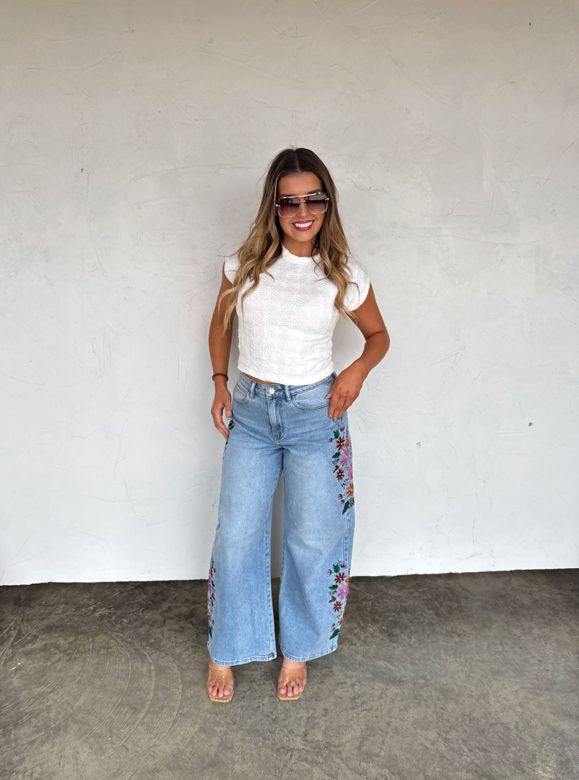 Evie Floral Embroidered Jeans - Custom Cut