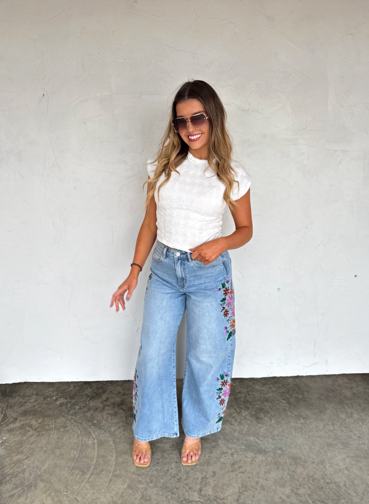 Evie Floral Embroidered Jeans - Custom Cut