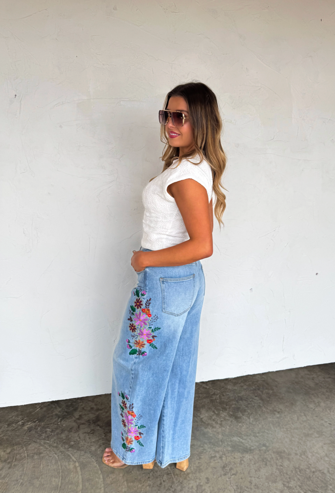 Evie Floral Embroidered Jeans - Custom Cut