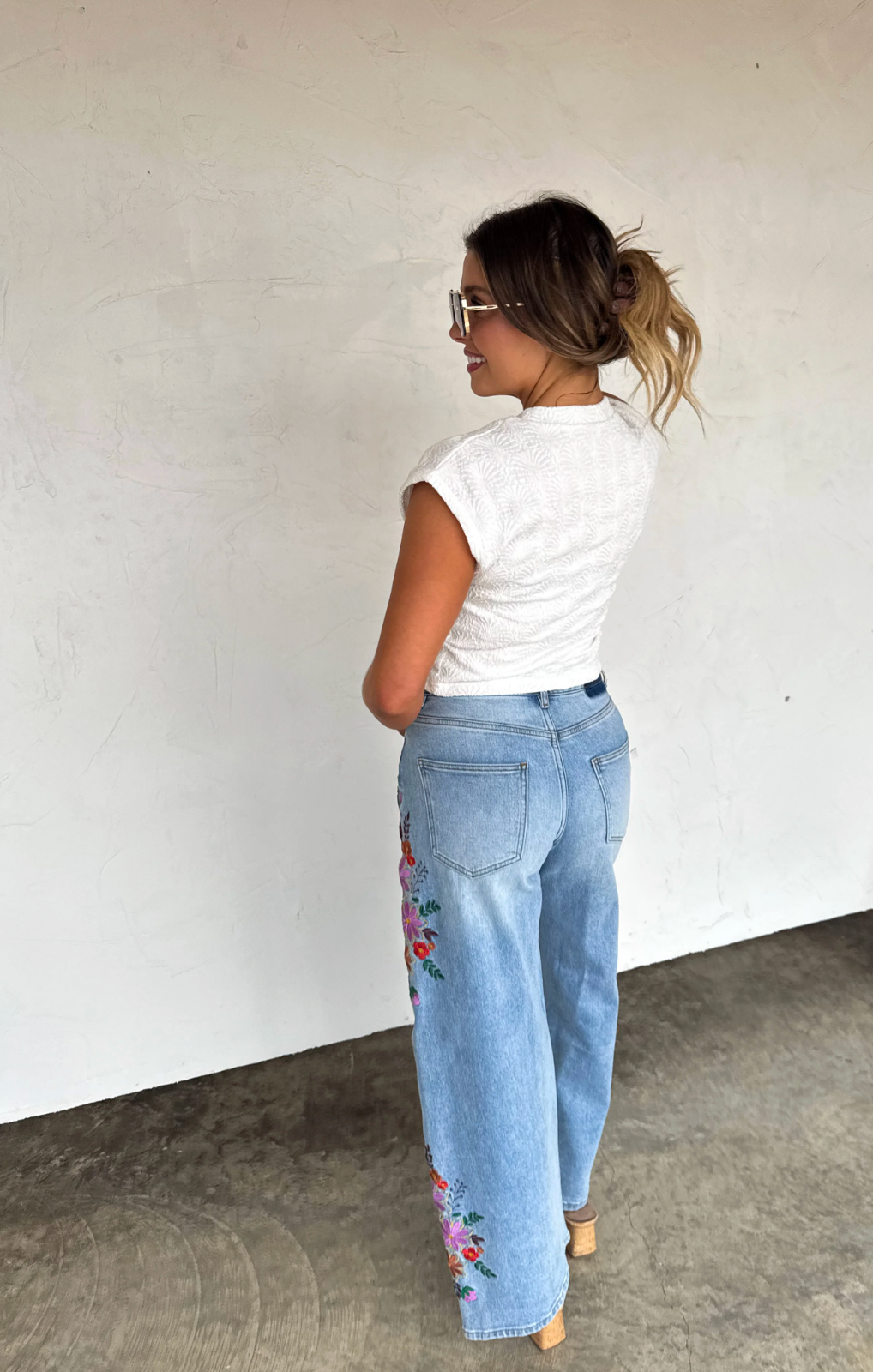 Evie Floral Embroidered Jeans - Custom Cut