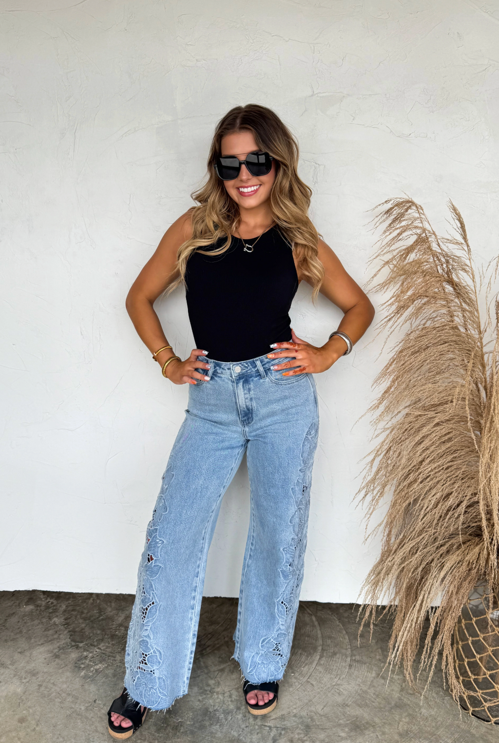 Floral Charm Wide Leg Jeans - Custom Cut