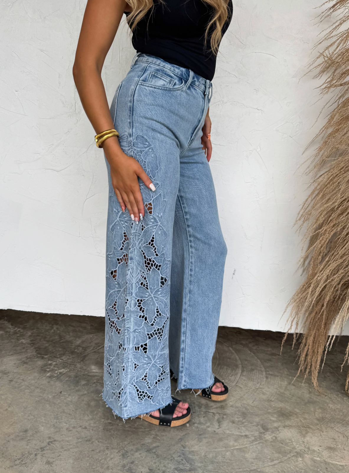 Floral Charm Wide Leg Jeans - Custom Cut