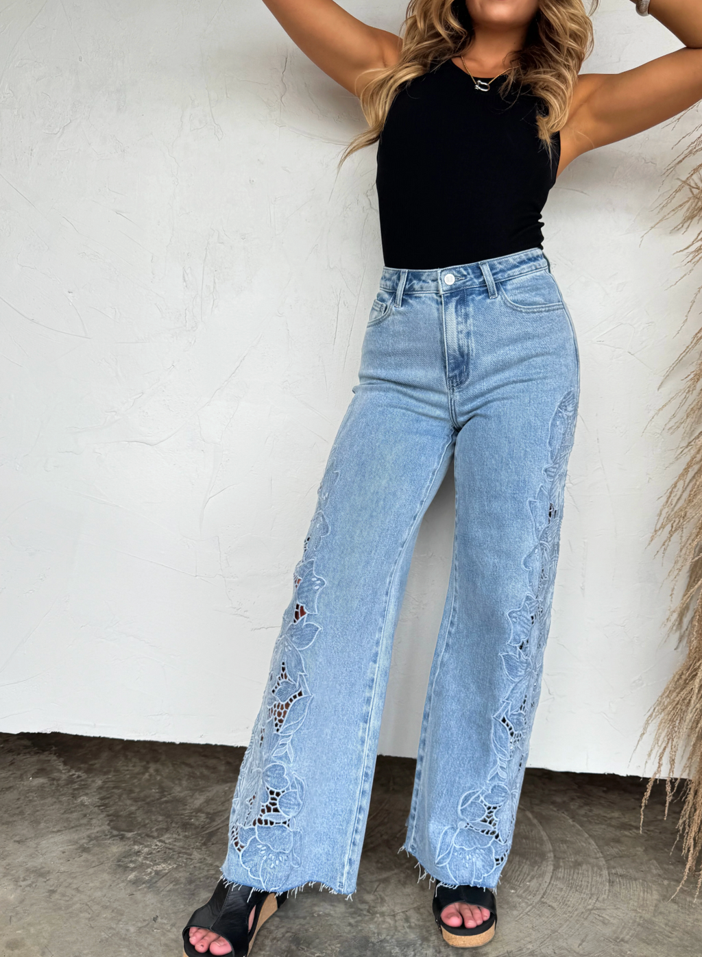 Floral Charm Wide Leg Jeans - Custom Cut