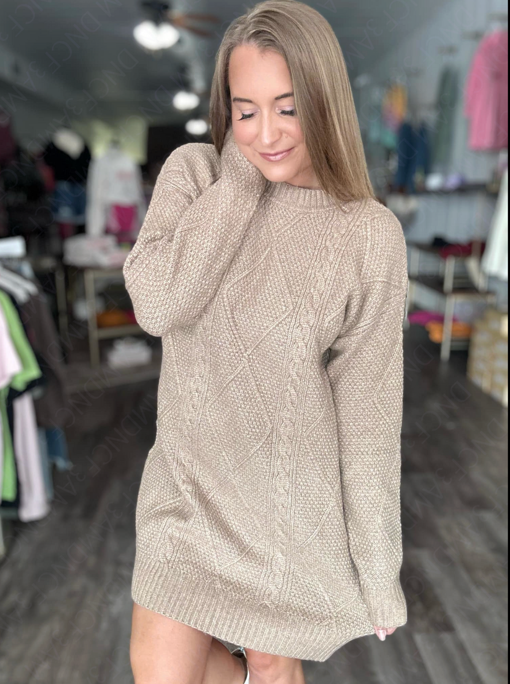 Sophia Cable-Knit Round Neck Sweater Dress