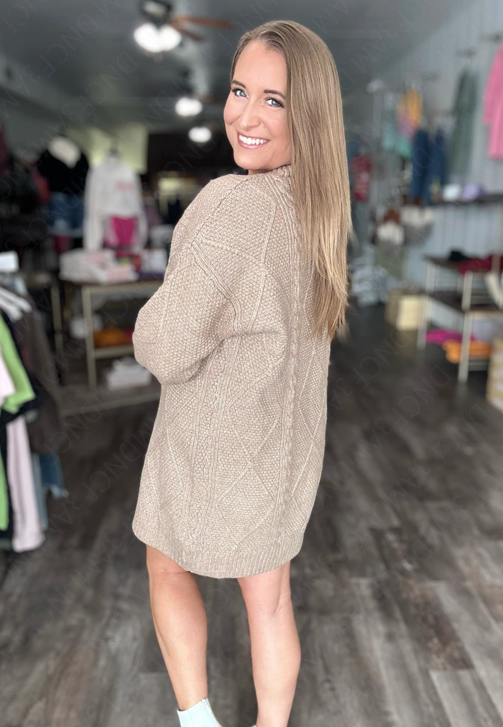 Sophia Cable-Knit Round Neck Sweater Dress