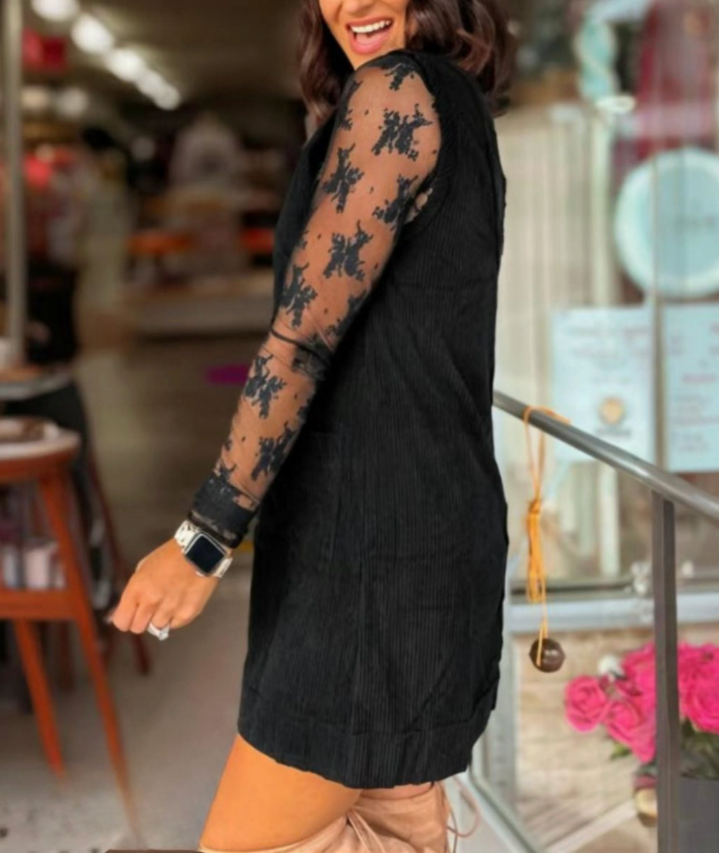 Corduroy Sleeveless Mini Dress with Patched Pockets