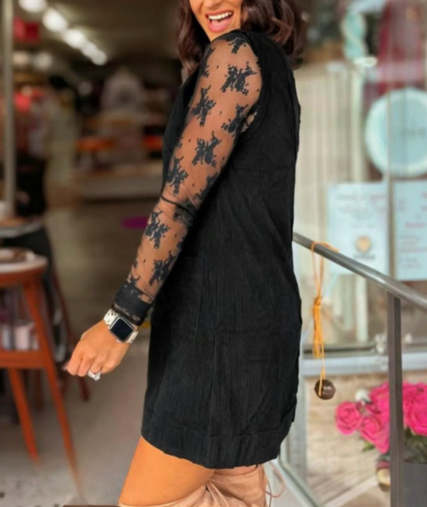 Corduroy Sleeveless Mini Dress with Patched Pockets