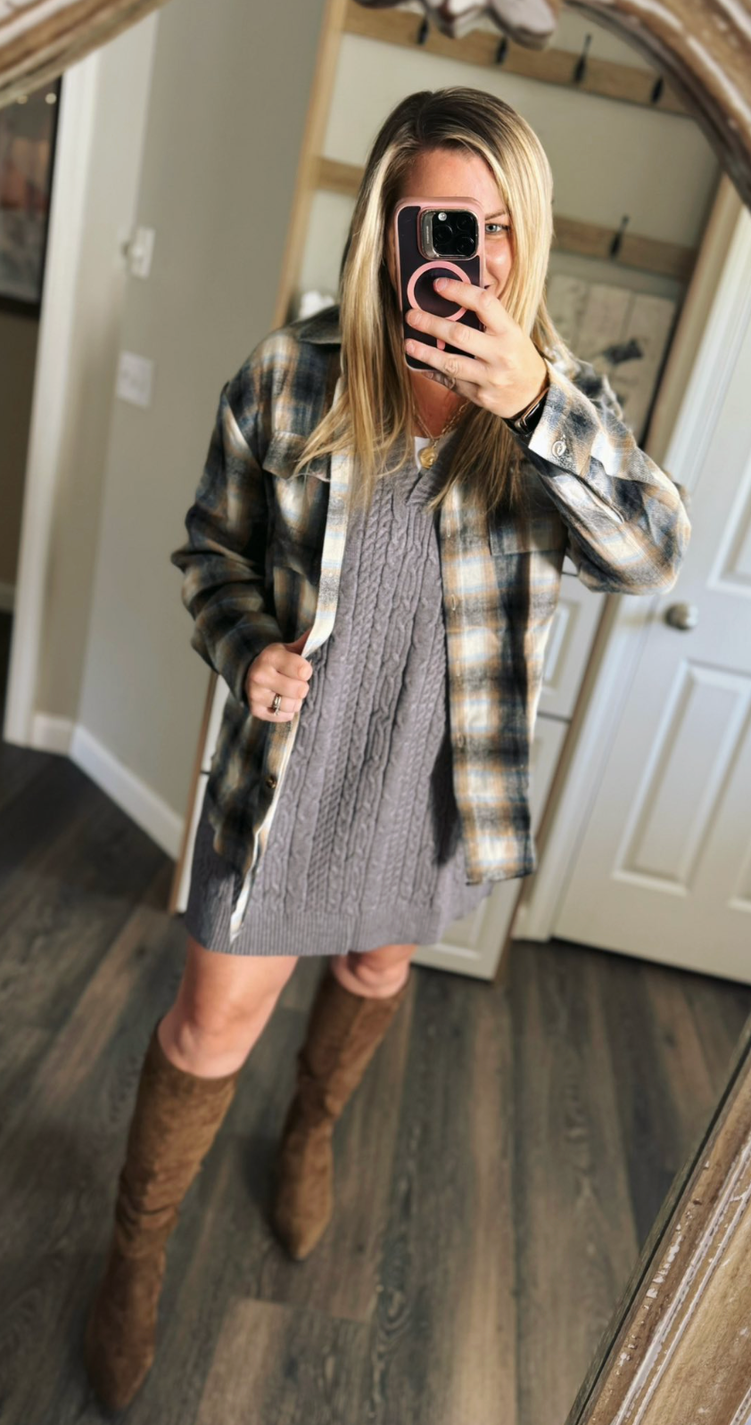 Feels Good Cable Knit V-Neck Mini Sweater Overall Dress