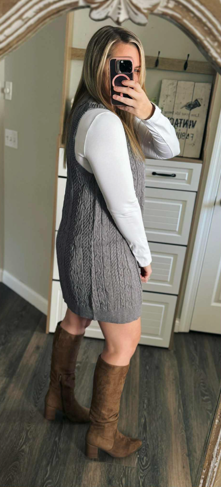 Feels Good Cable Knit V-Neck Mini Sweater Overall Dress