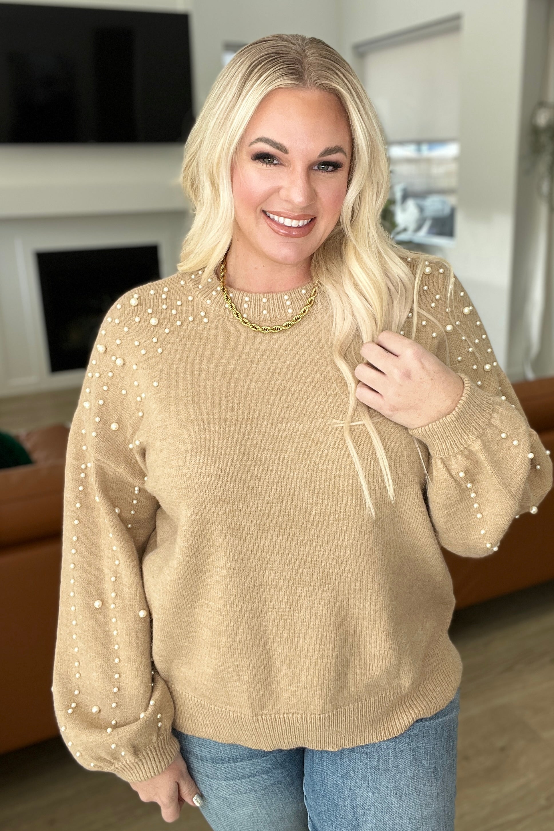 String Me Along Pearl Accent Sweater