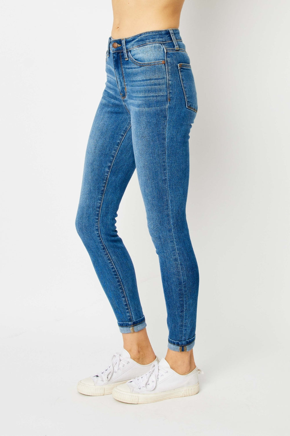You Got Me Judy Blue Full Size Cuffed Hem Skinny Jeans