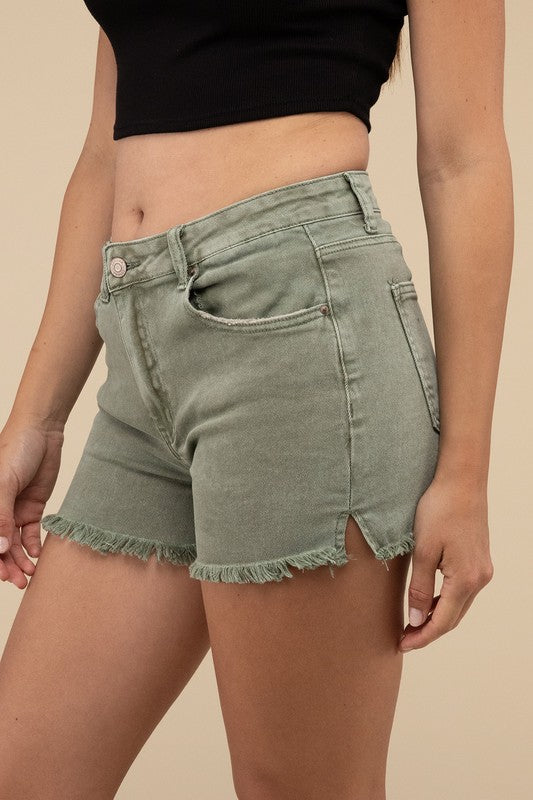 Acid Washed Frayed Cutoff Hem Shorts