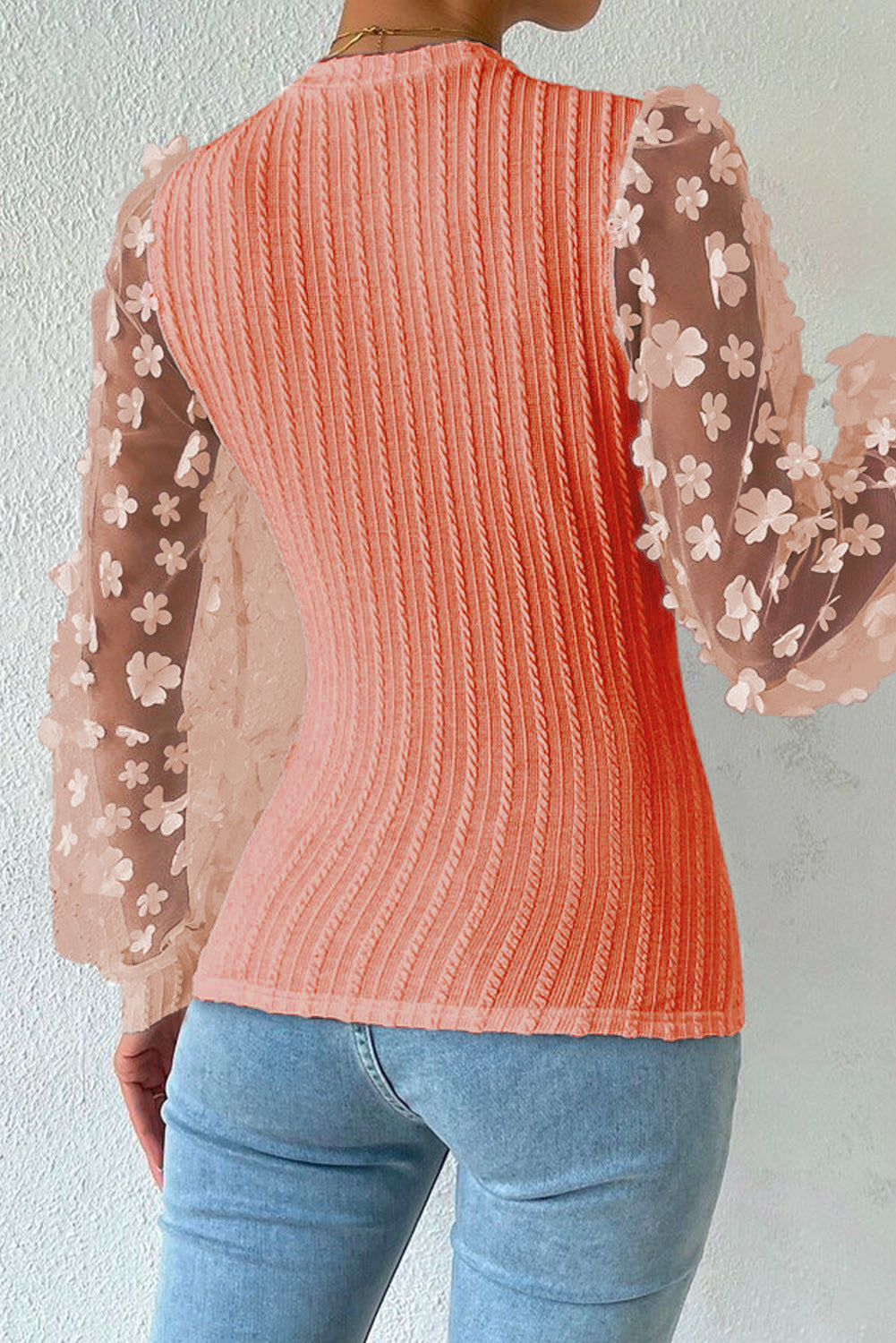 A Touch of Floral Textured Applique Long Sleeve Blouse