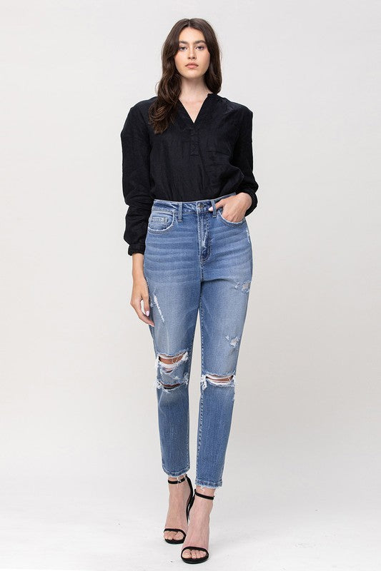 SUPER HIGH RISE STRETCH MOM JEANS