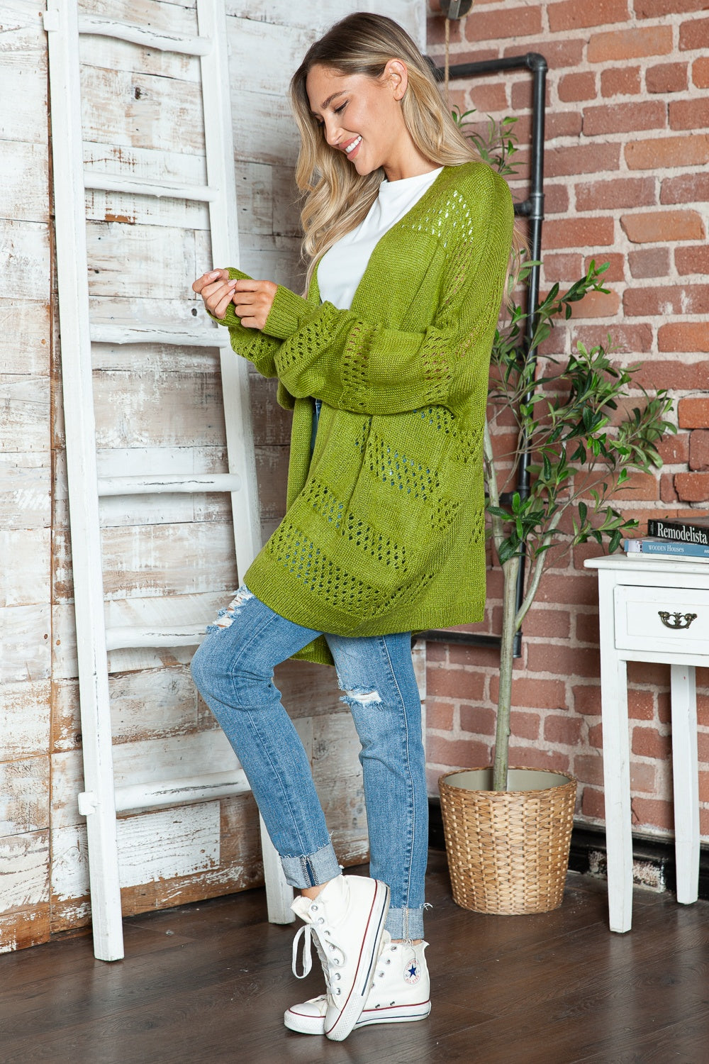 Openwork Open Front Long Sleeve Cardigan in 6 colors