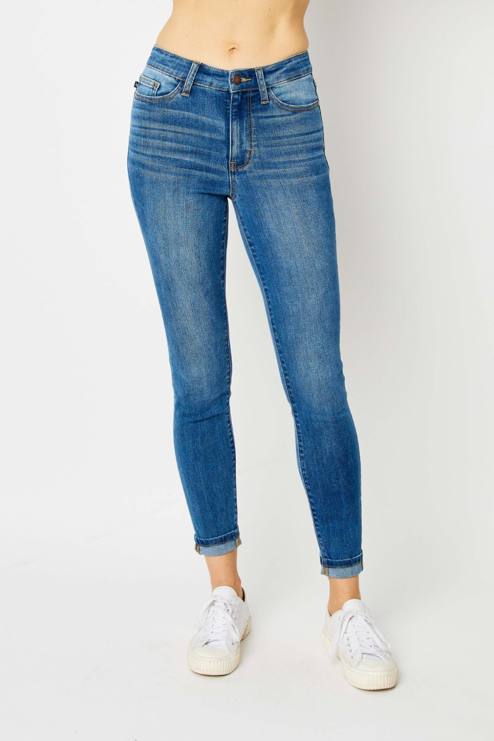 You Got Me Judy Blue Full Size Cuffed Hem Skinny Jeans