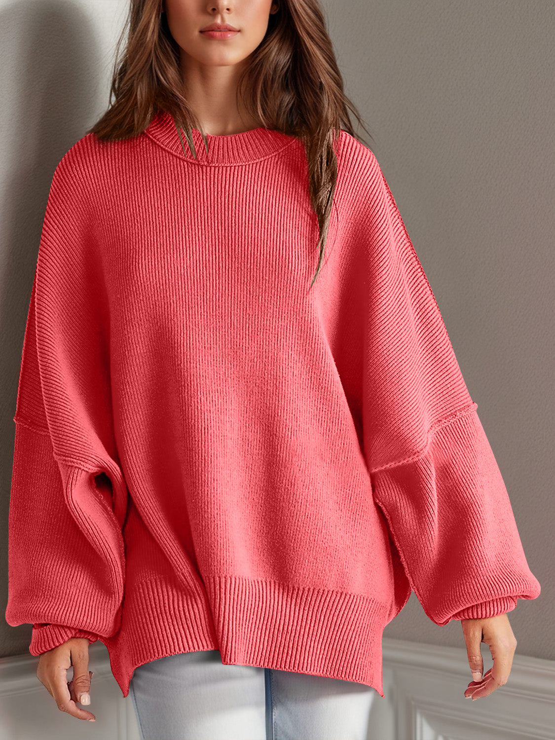 Camilla Side Slit Round Neck Long Sleeve Sweater *11 Colors*