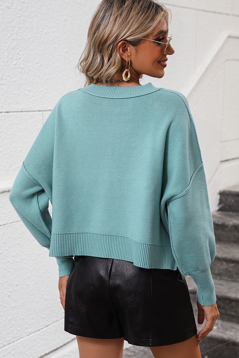 Fall Forward Round Neck Dropped Shoulder Pullover Sweater