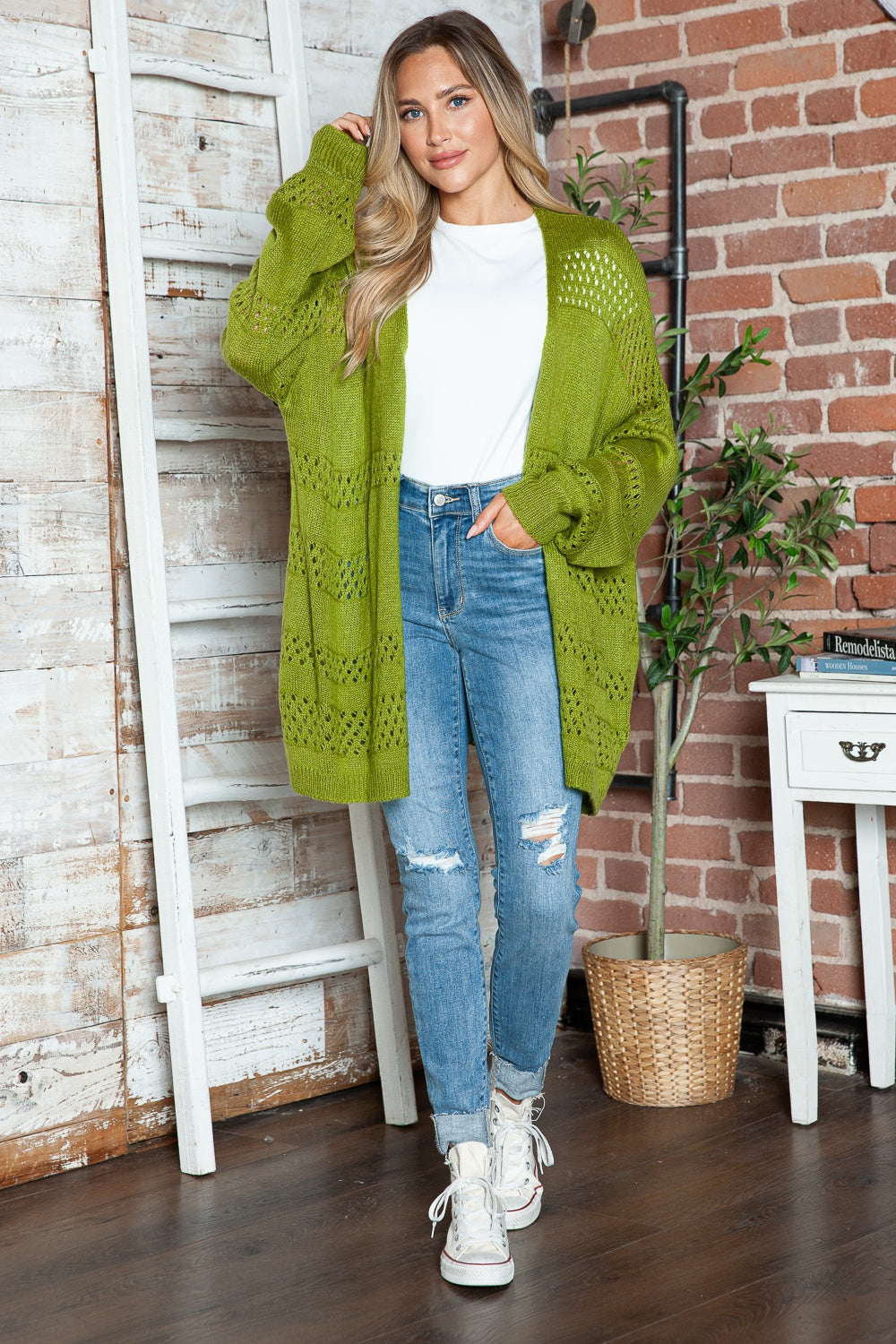 Openwork Open Front Long Sleeve Cardigan in 6 colors