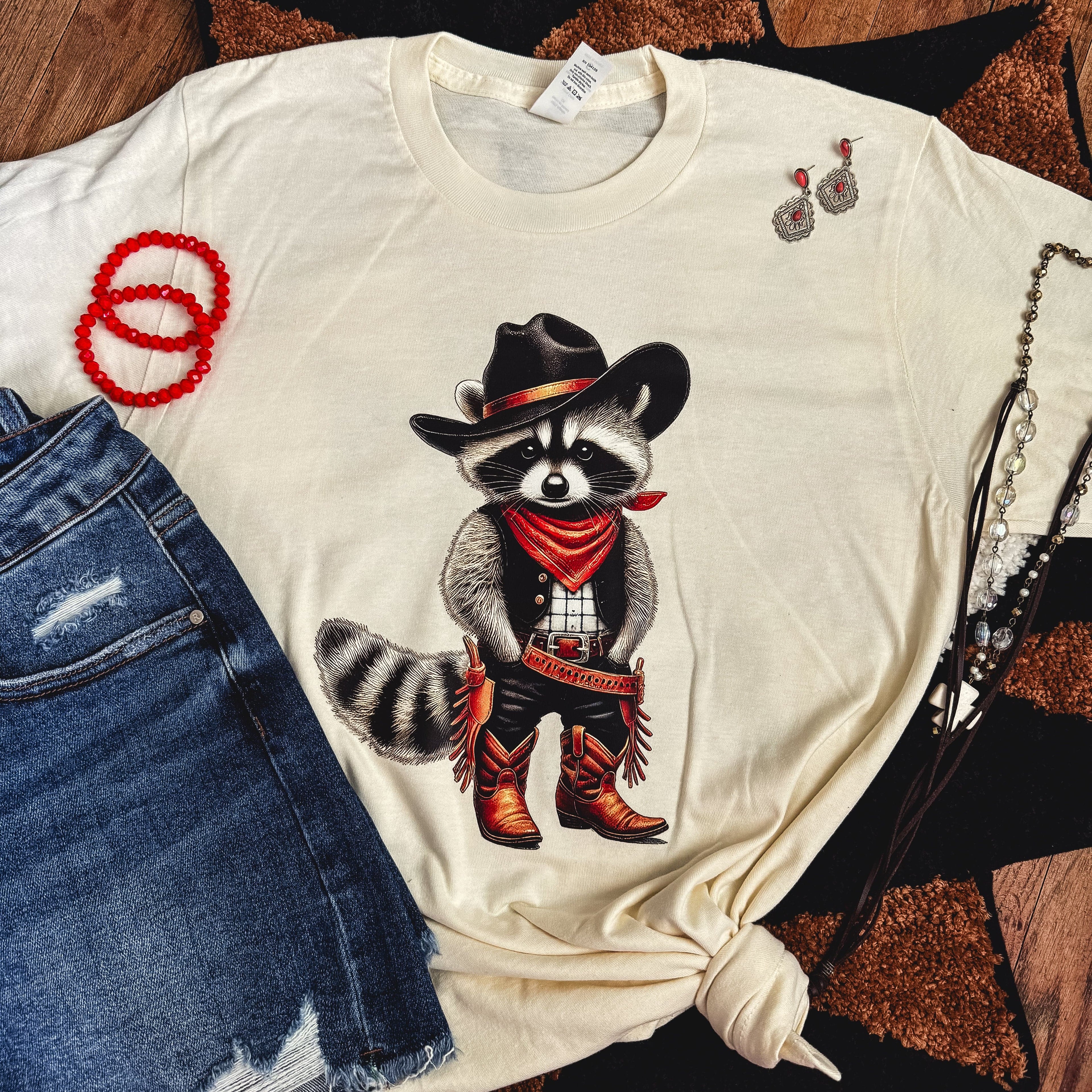 FestiviTees Women - Apparel - Shirts - T-Shirts Cowboy Raccoon Bandit Soft Graphic Tee