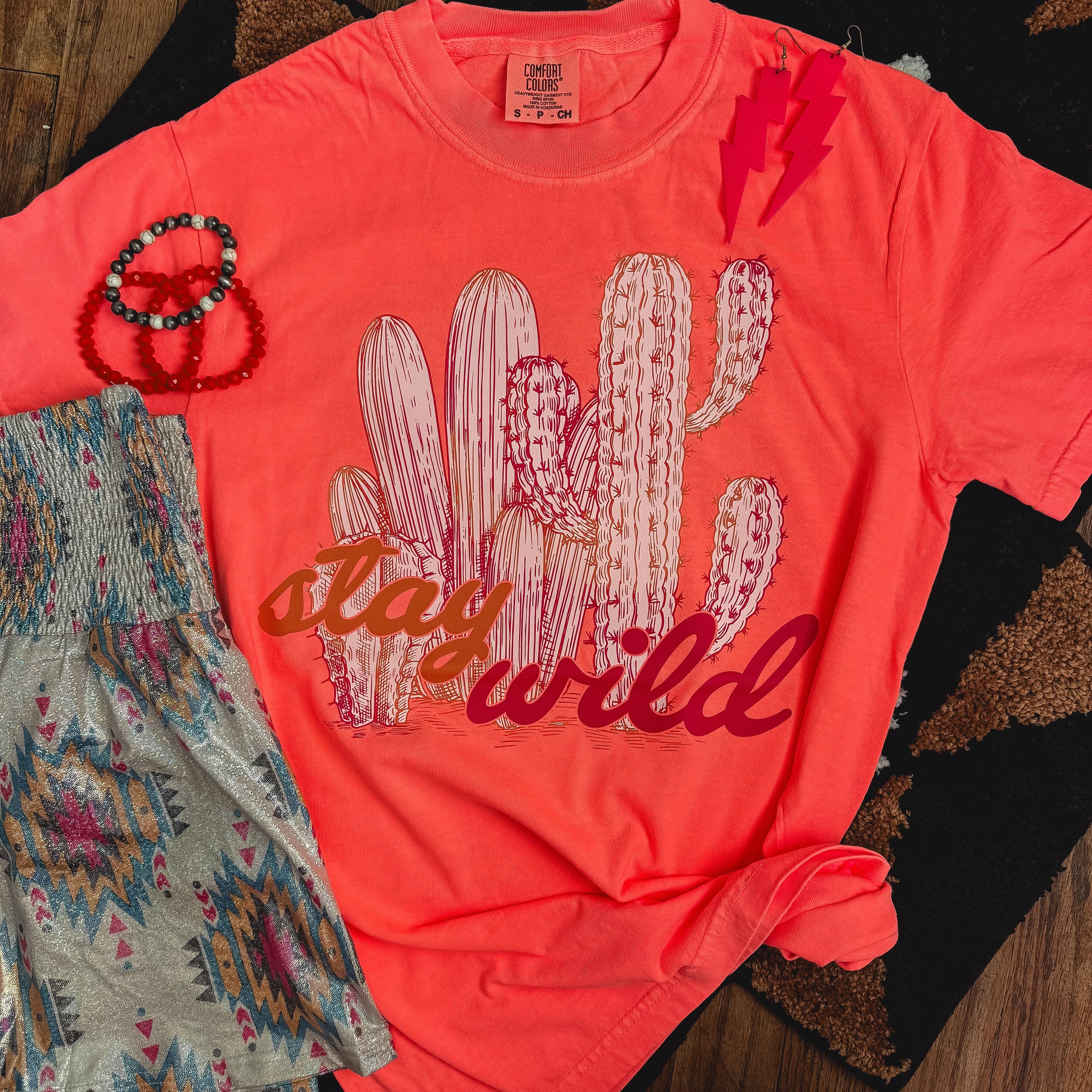 FestiviTees Women - Apparel - Shirts - T-Shirts Stay Wild Cactus Neon Soft Graphic Tee