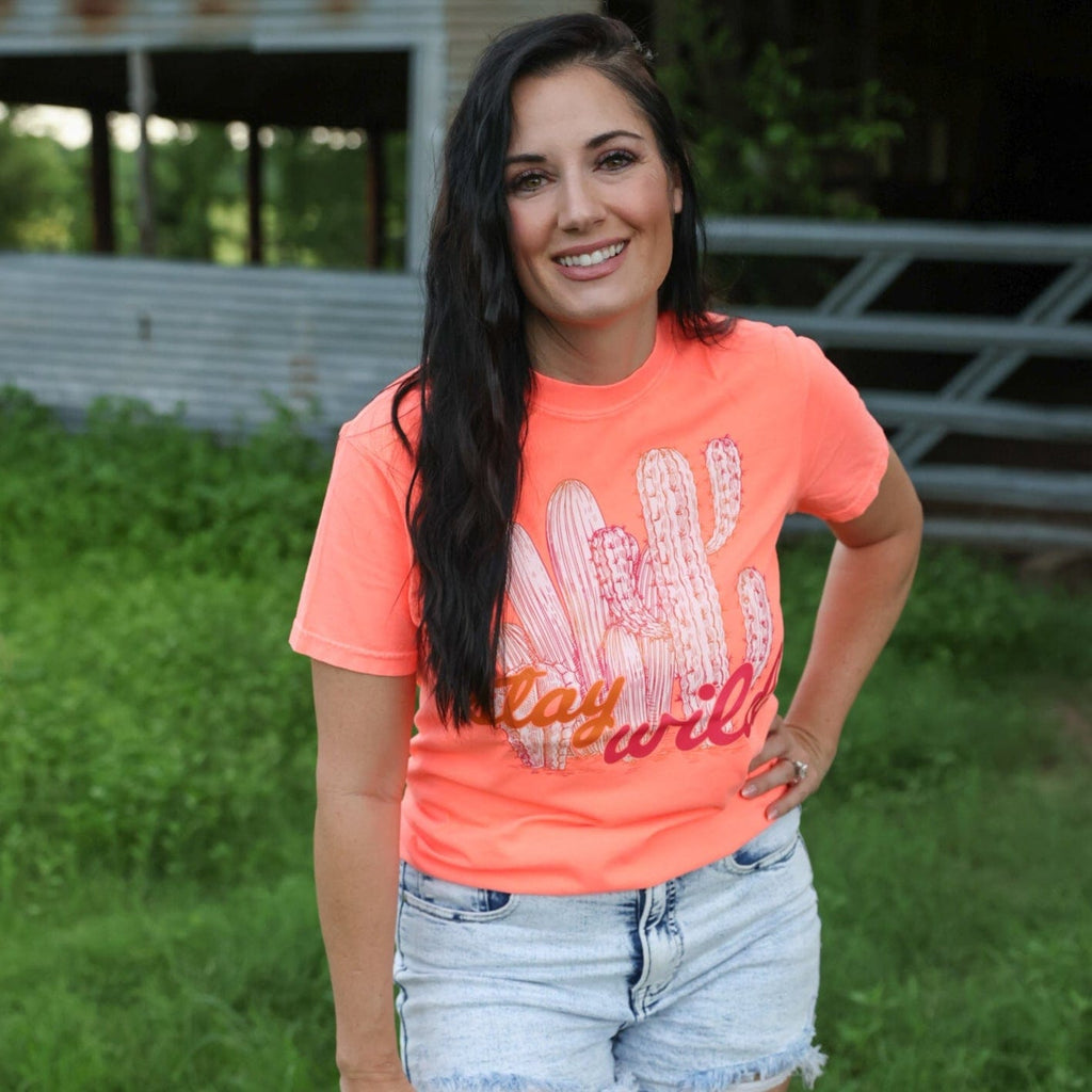 FestiviTees Women - Apparel - Shirts - T-Shirts Stay Wild Cactus Neon Soft Graphic Tee