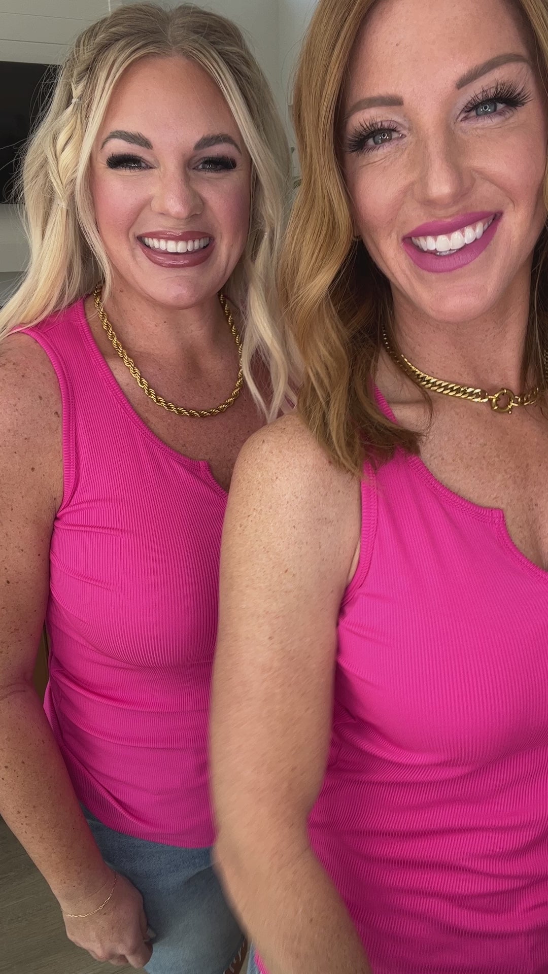 Daily Essential Notched Ribbed Tank in Pink