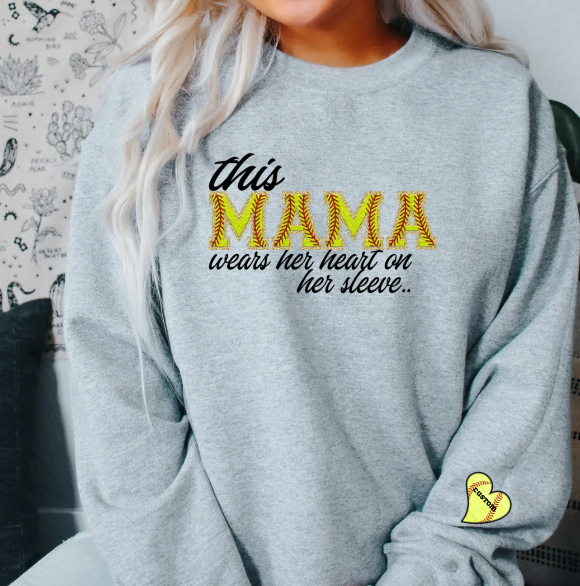 This Mama Wears her Heart Softball Custom