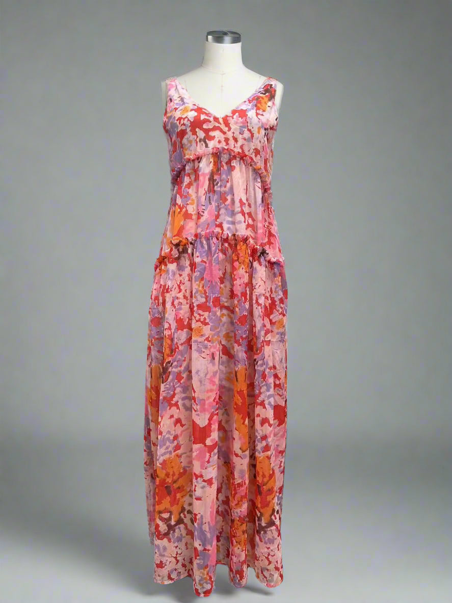Printed V-Neck Sleeveless Dress