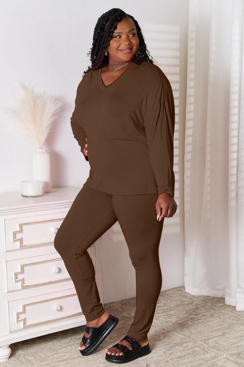 Black Friday V-Neck Soft Rayon Long Sleeve Top and Pants Lounge Set