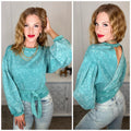Tied Up In Cuteness Mineral Wash Sweater in Teal