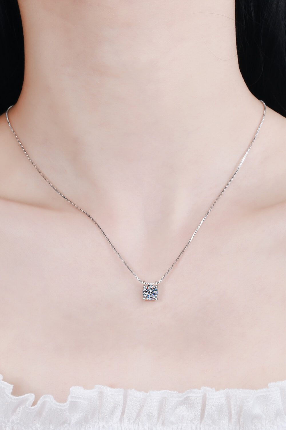 Simple Elegance Moissanite Sterling Silver Chain Necklace