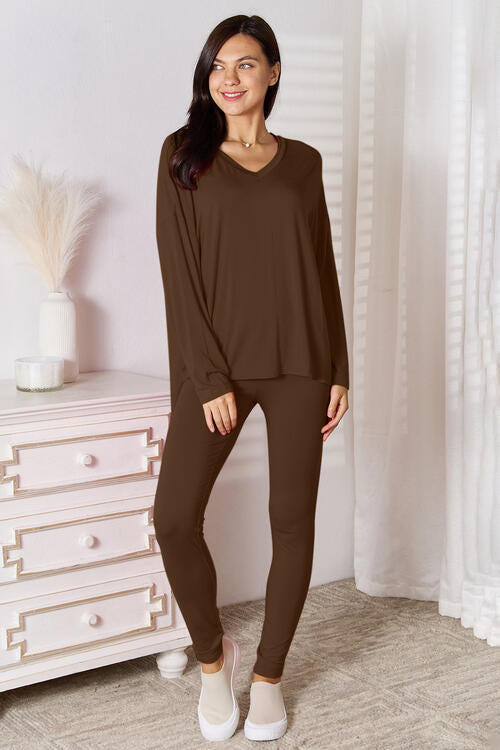 Black Friday V-Neck Soft Rayon Long Sleeve Top and Pants Lounge Set