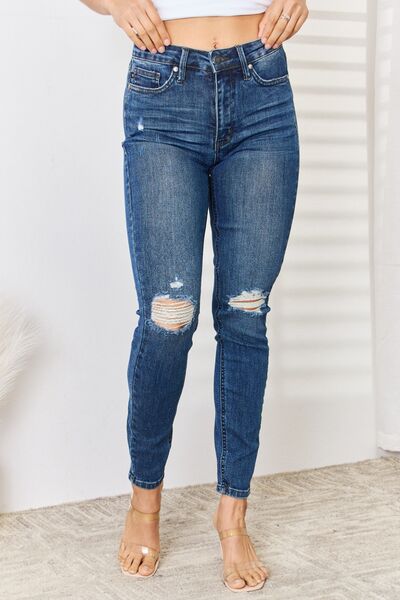 Tummy Control Distressed Skinny Jeans