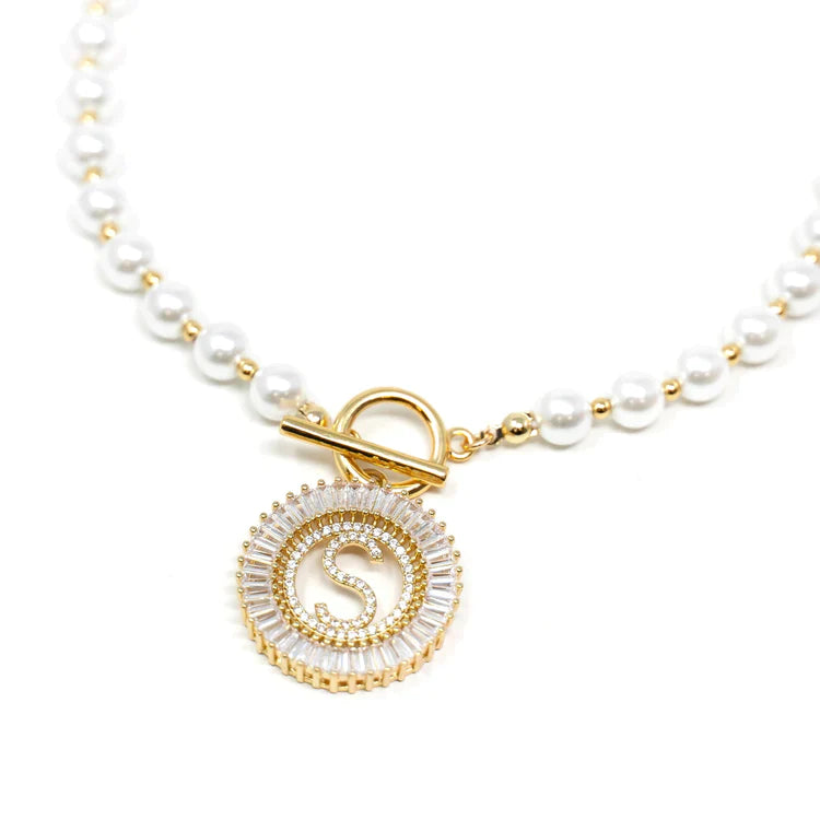 Pearl Chain Radiant Initial Necklace