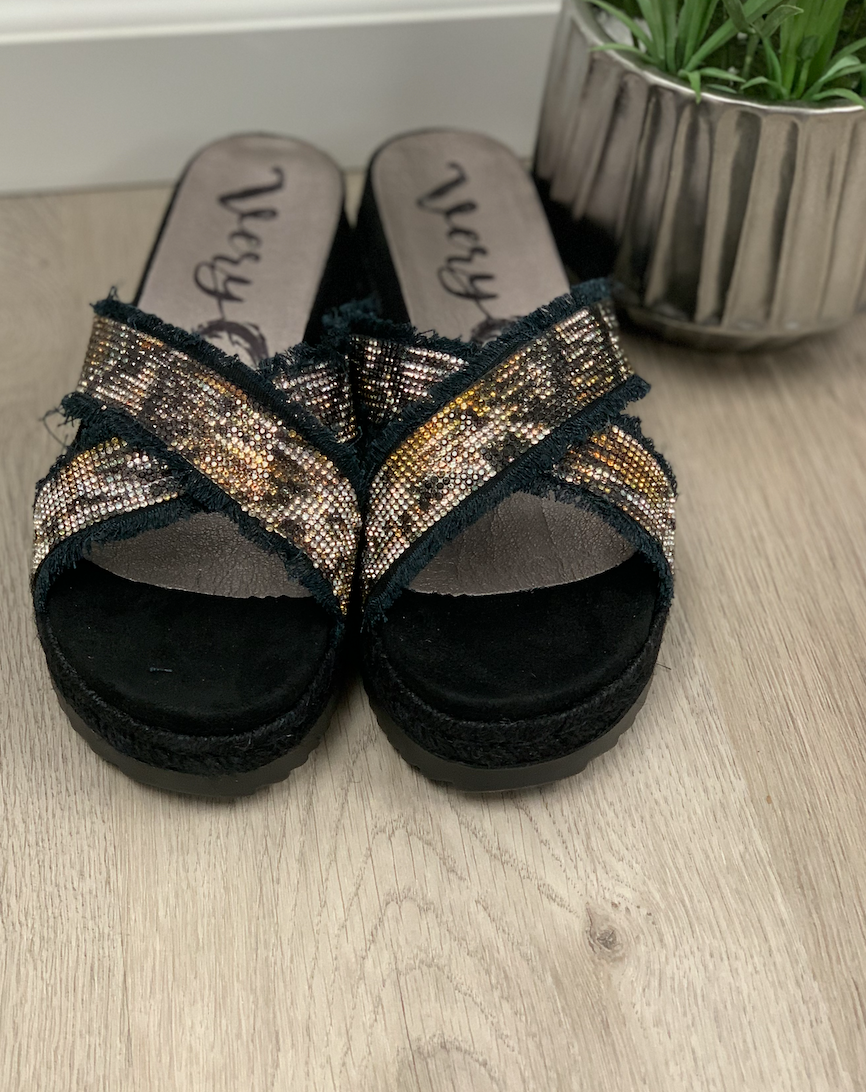 Lucille Glitter Black Sandals