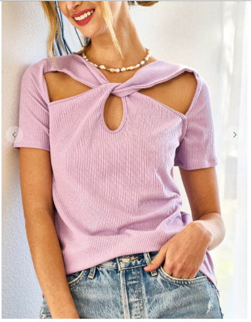 RIB KNIT WITH CUT OUT AND FRONT TWIST TOP