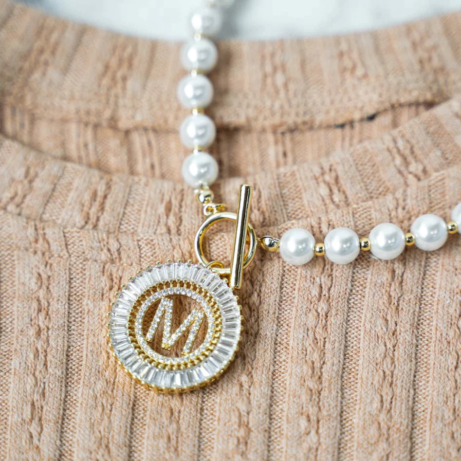 Pearl Chain Radiant Initial Necklace