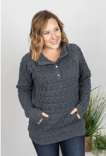 Geometric Quilted Button Snap Pullover
