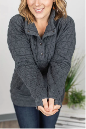 Geometric Quilted Button Snap Pullover